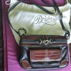 Brighton Black and Brown Crossbody Bag with Elegant Stitching